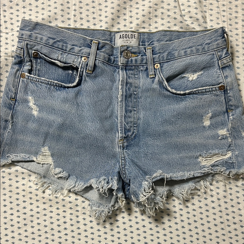 Agolde Women's Ripped Jean Shorts - Light Blue